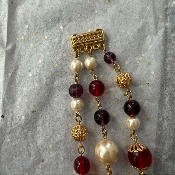 🔖Ben-Amun 24-karat Gold-plated Faux Pearl Ruby Bracelet Designer Red Purple - Picture 6 of 11